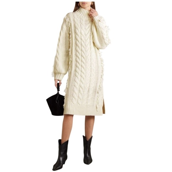 Farm Rio NWT SZMED Chunky Cable Knit PomPom Sweater Dress Cream Convertible Neck - Picture 4 of 16